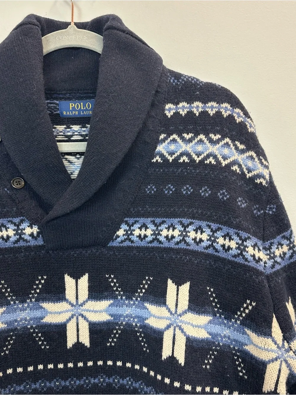 Polo by Ralph Lauren Snowflake Wool Shawl Jumper Sweater XL